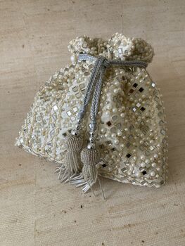 White Handcrafted Mirror Potli Bag, 4 of 8