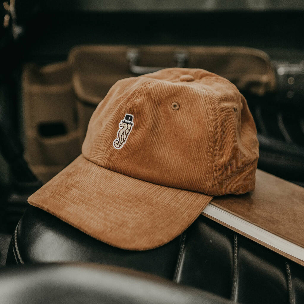 Tan Embroidered 'Seahorse' Corduroy Cap, 1 of 7