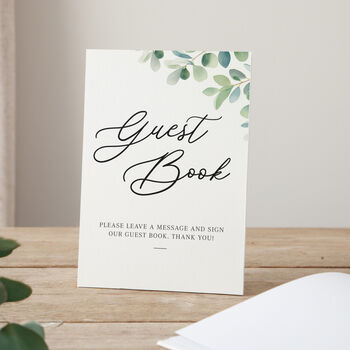 Watercolour Eucalyptus Personalised Surname Wedding Guest Book, 3 of 3