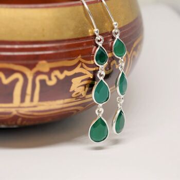 Green Onyx Sterling Silver Dangle Drop Earrings, 3 of 7