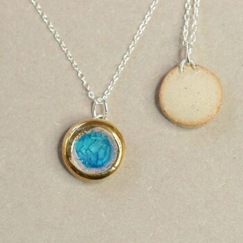Small Round Turquoise Blue Lagoon Silver Pendant, 2 of 3