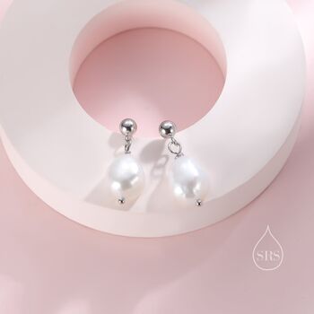 Genuine Fresh Water Pearls Drop Stud Earrings, 7 of 12