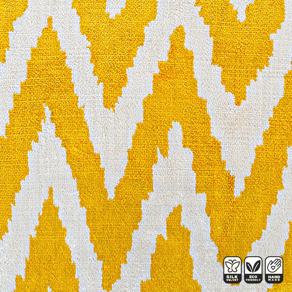 Yellow Zig Zag Ikat Silk Velvet Pillow Cover 50x50cm By