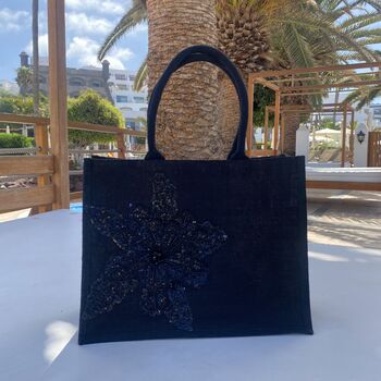 Black Flower Jute Tote Bag, 2 of 2