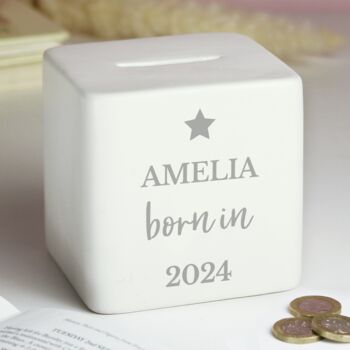Personalised Born In Money Box, 2 of 4