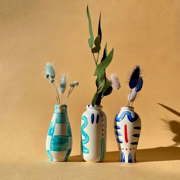 Set Of Three Hand Painted Strokes Stem Vases, 2 of 5