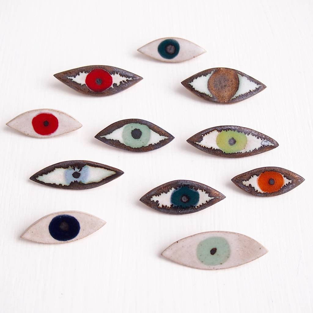 handmade ceramic eye pin jewellery badge by