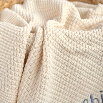 Personalised Luxury Ivory Knitted Blanket, Booties And Monkey Gift Box, 8 of 12