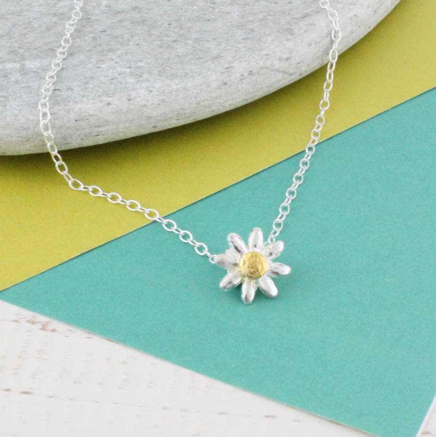 Sterling Silver Mini Daisy Flower Pendant By Lucy Kemp Silver Jewellery