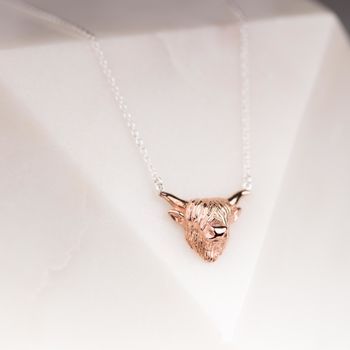 Highland Cow Necklace In Silver Or Rose Gold Plate, 5 of 10