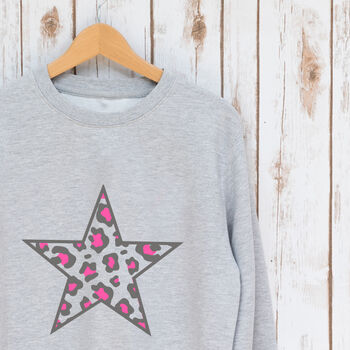 Leopard Print Star Ladies Sweatshirt With Pink Neon, 3 of 5