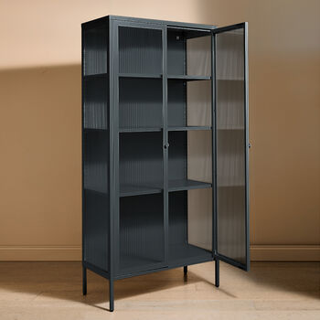 Tall Taylor Glass Cabinet In Olive, 5 of 6