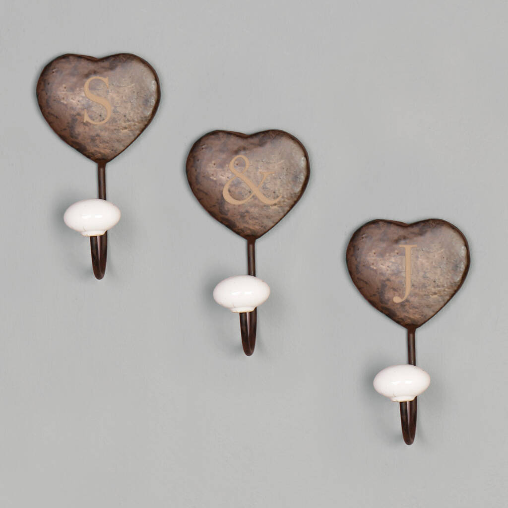 Set Of Three Monogram Iron Heart Wall Hooks By Dibor