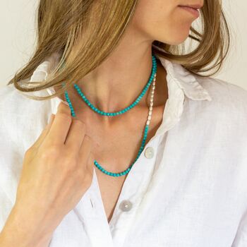 Long Turquoise Howlite Beaded Necklace With Sterling Silver Beads, 11 of 11