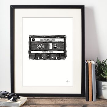 Personalised Linocut Cassette Tape Art Print, 8 of 12