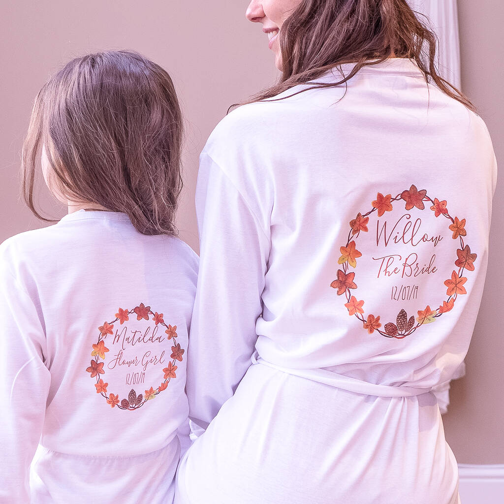 Personalised Autumn Wedding Women's Dressing Gown, 1 of 7