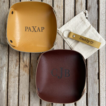 Personalised Genuine Leather Tray And Keyring, 6 of 10