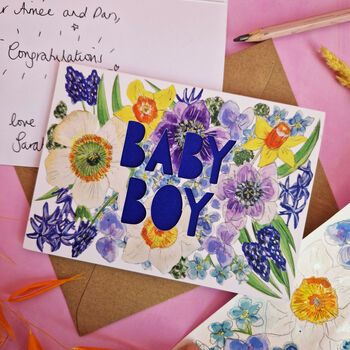 Baby Boy Papercut New Baby Card, 2 of 6