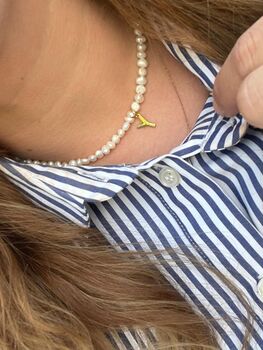 Pearl Choker Necklace With Gold Vermeil Initial Charm, 4 of 12