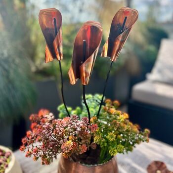 Set Of Three Copper Lily Garden Planter Stakes, 3 of 10