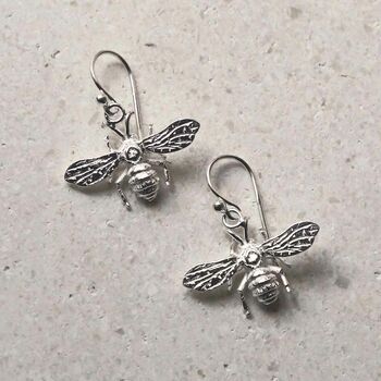 Sterling Silver Dangly Bee Earrings, 2 of 7