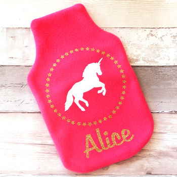 Personalised Sparkly Unicorn Hot Water Bottle Cover, 2 of 6