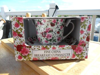 Large Cup And Saucer In Ditsy Pink Summertime Chintz Design, 7 of 12