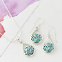 Lotus Flower Turquoise Silver Necklace And Earring Set, thumbnail 1 of 10