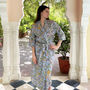 Pale Blue Flower Block Print 100% Cotton Dressing Gown Kimono, thumbnail 1 of 8