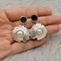 Pearl, Raw Black Onyx Sterling Silver Earrings, thumbnail 4 of 6