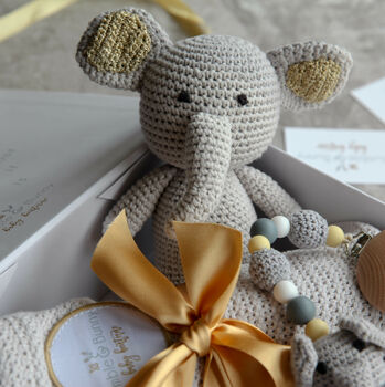 Organic Elephant Toy Baby Gift Set, 2 of 8