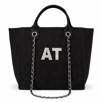 Personalised Black Large Chain Initial Tote Beach Bag, 8 of 9
