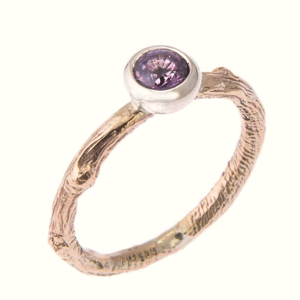 Purple Sapphire Yellow Gold Engagement Ring, 1 of 5