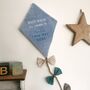 Hello World My Name Is, Hanging Fabric Kite, Pastel Blue Velour Fabric Wall Decor With Four Fabric Bows, Baby Shower Gift, Birth Announcement, thumbnail 7 of 9