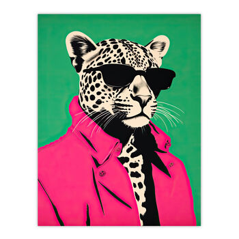 Fashion Cheetah I Fun Animal Green Pink Wall Art Print, 6 of 6