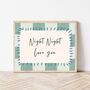 A4 Modern, Art Print, Night Night, Love You, Green Checkerboard, thumbnail 1 of 5