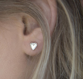 Sterling Silver Tiny Double Heart Studs, 2 of 7