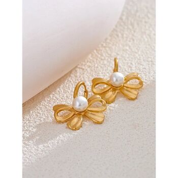 Monaco Ivory D’or Gold Pearl Ribbon Hoop Earrings, 3 of 3