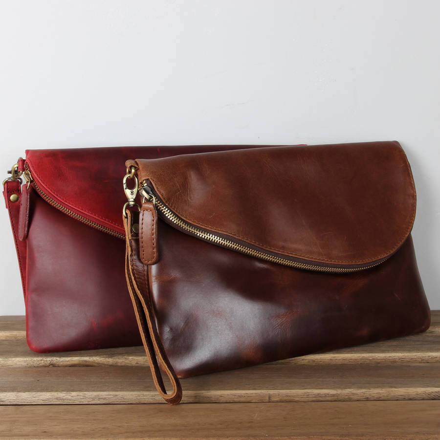 leather envelope wristlet clutch bag by the leather store