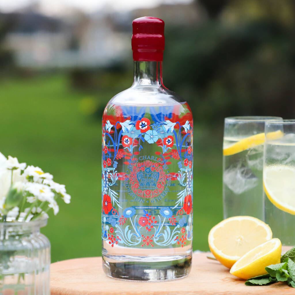 Blue And Red Floral King's Coronation Gin/Vodka Bottle, 1 of 7
