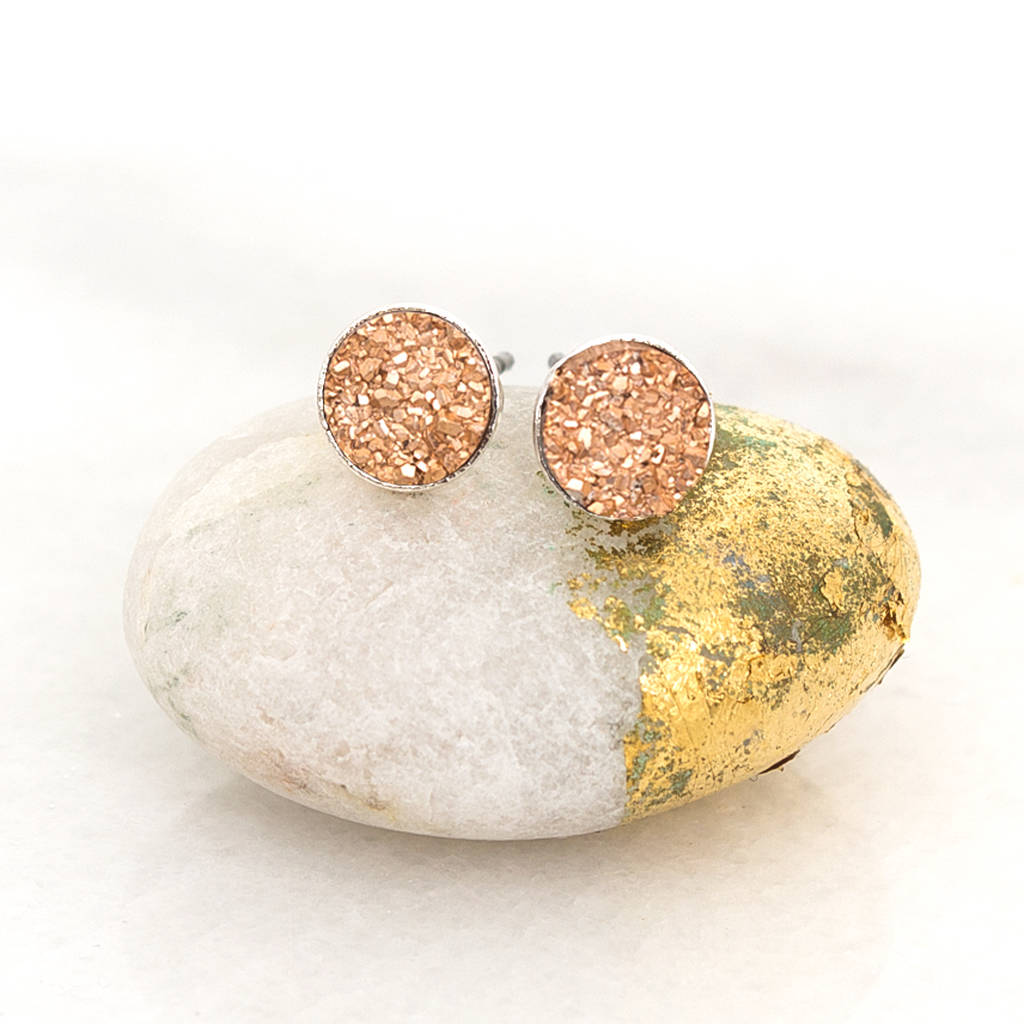 Jasmin Personalised Druzy Stud Earrings By Bloom Boutique Copper Jasmin Druzy Stud Earrings