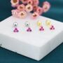 Tiny Three Pink Cz Screw Back Earrings, thumbnail 1 of 11