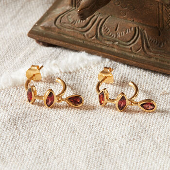 Garnet Gold And Silver Hoop Stud Drop Earrings, 2 of 8