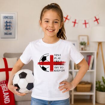 I Play Like A Lioness Kids Football T Shirt, 2 of 6