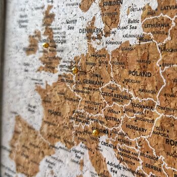 Europe Travel Map With Push Pins Cork Board Desk Size, 2 of 6
