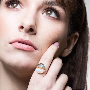 Gold Plated Silver Half Moon Labradorite And Moonstone Ring, 2 of 5