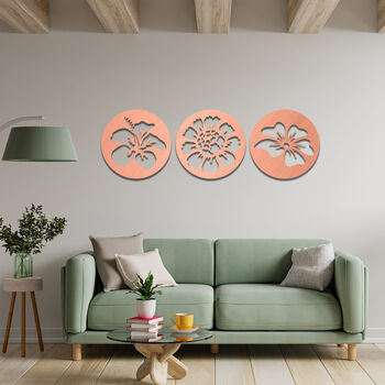 Round Wooden Floral Wall Art Set Modern Home Decor, 6 of 10