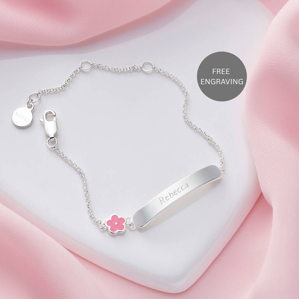 Personalised Girl's Sterling Silver My Little Love Flower Identity Bracelet – Christening, Birthday Or Flower Girl Gift, 1 of 7