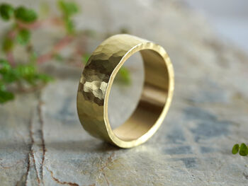 7mm Wide Hammered Effect Wedding Band In Yellow Gold, 2 of 4