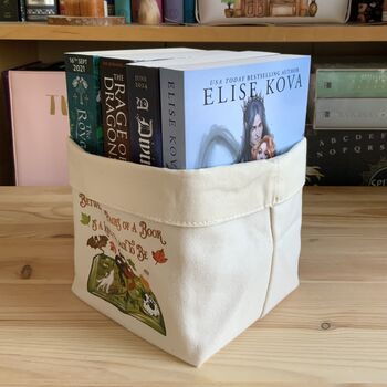 “Between The Pages” Fantasy Book Basket – Small Canvas Storage For Paperback Lovers, 3 of 3